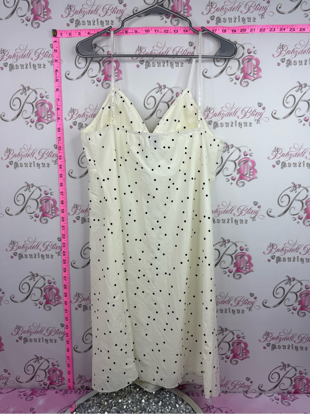 Simons ICONE dress dotted Cream Slip Dress with Black Polka Dots - Picture 2 of 11